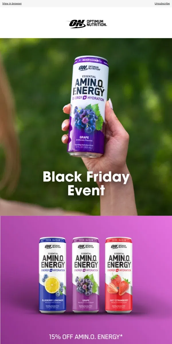 Email from Optimum Nutrition. Energize Your Holidays!