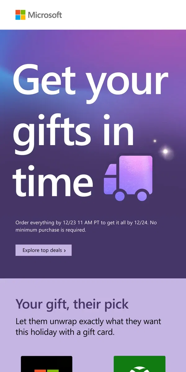 Email from Microsoft Store. Get your gifts in time for the holidays