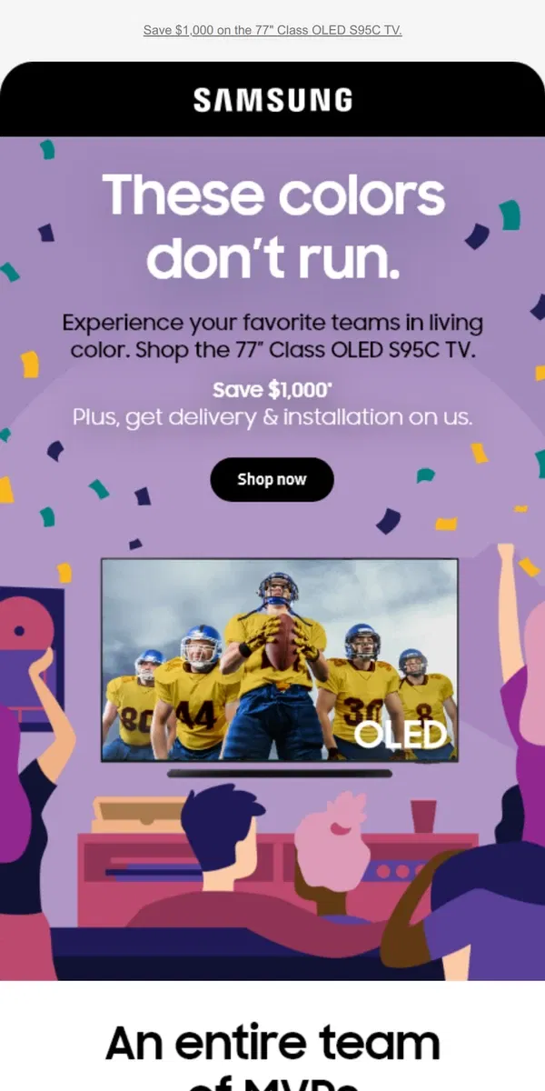 Email from Samsung. [Name], impress your guests with stunning true-to-life color.