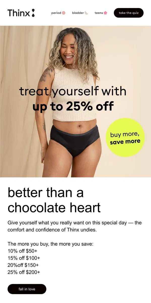 Email from Thinx. Love yourself first ❤️