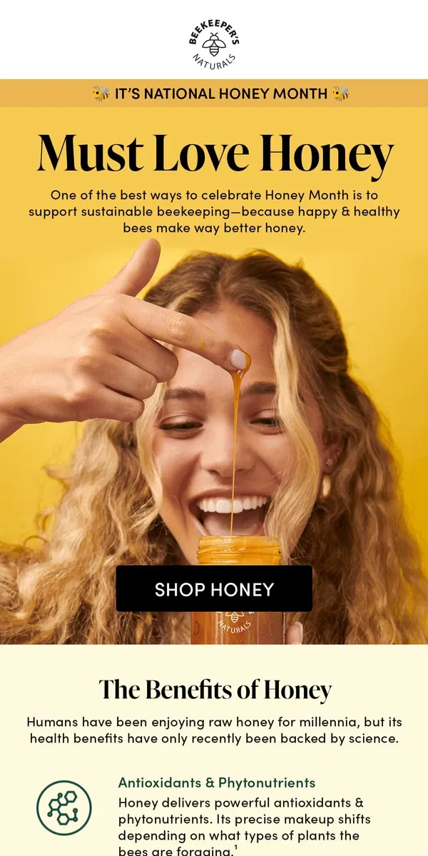 Email from Beekeeper's Naturals. Grab a Spoon & Celebrate 🐝