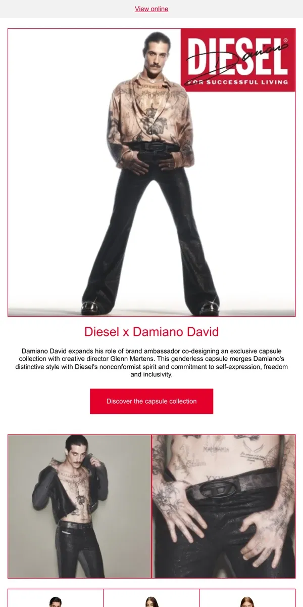 Email from Diesel. Diesel x Damiano David