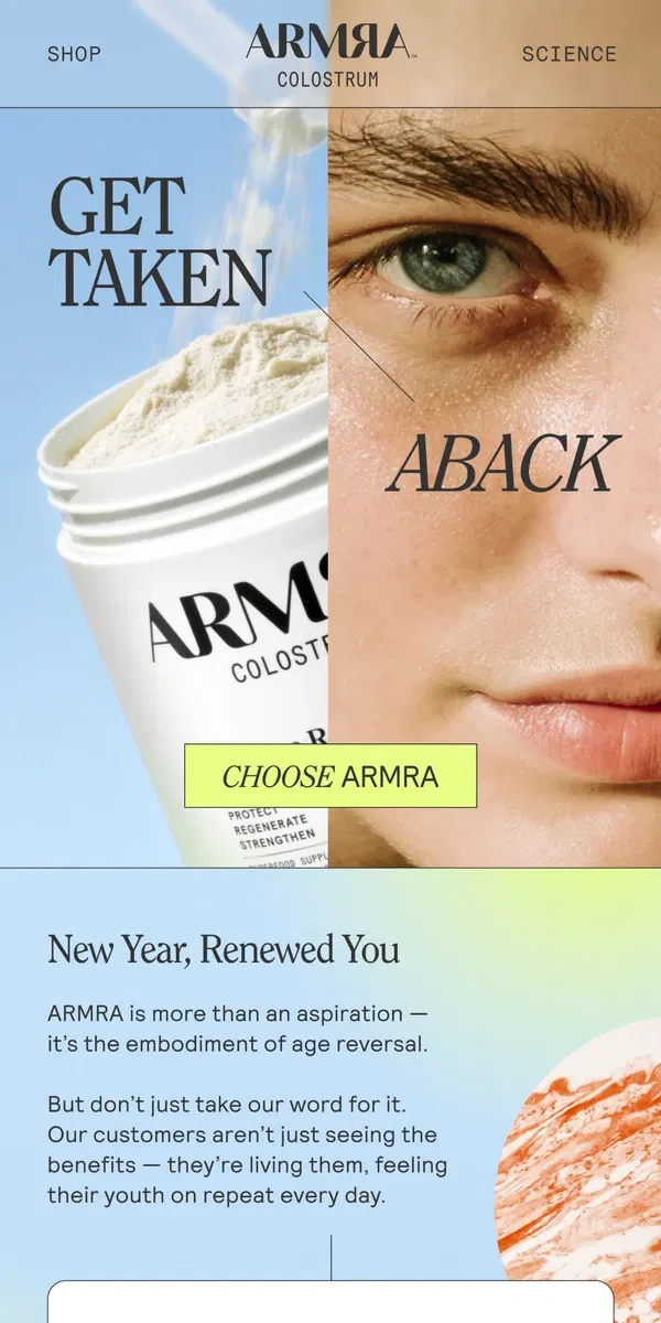 Email from ARMRA Colostrum. Read The Living Proof