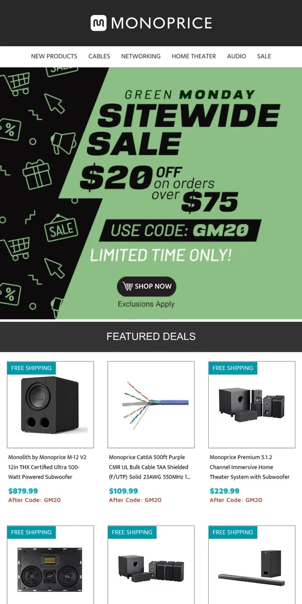 Email from Monoprice. ⚡ STARTS NOW ⚡ $20 OFF Orders $75+