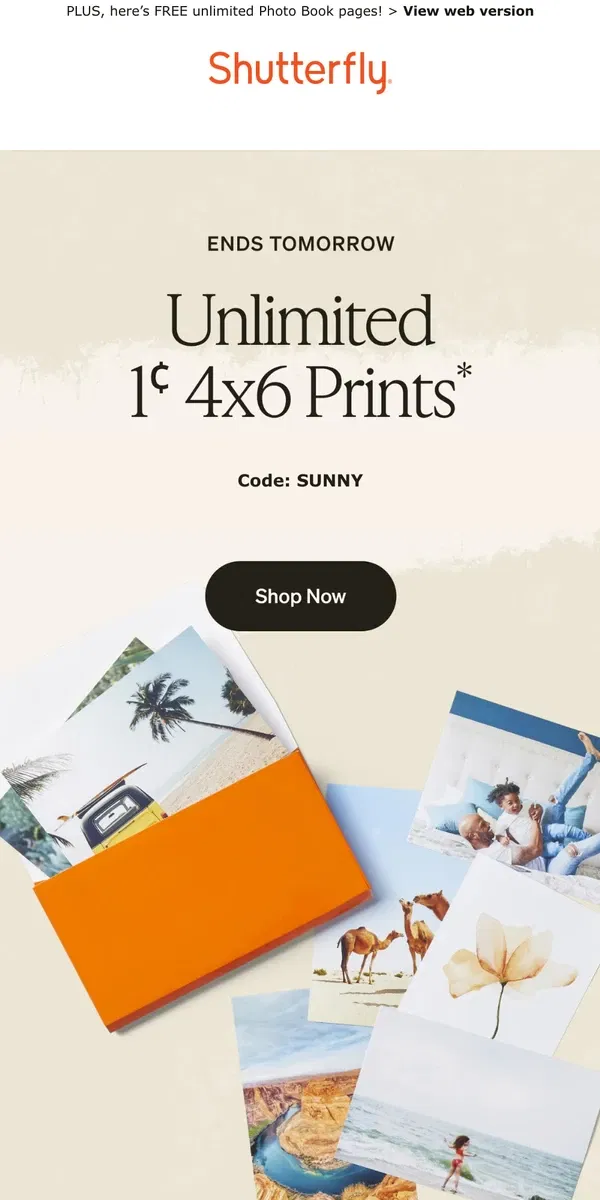 Email from Shutterfly. 🪄Snag your 1¢ Prints today 🪄