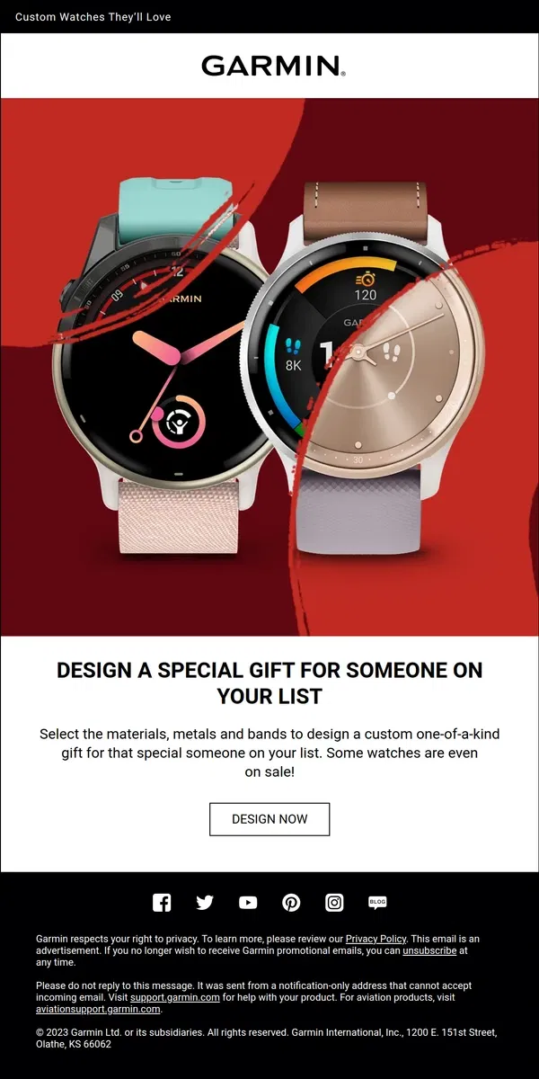 Email from Garmin. Design a One-of-a-kind Gift