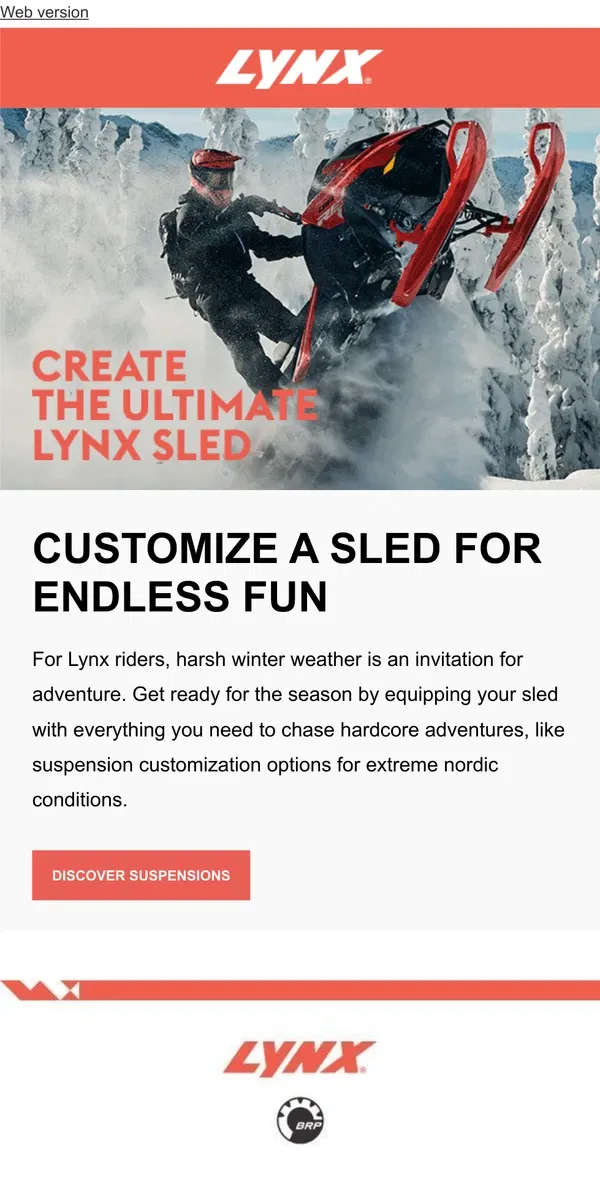 Email from Lynx. A Lynx sled tailored to your taste