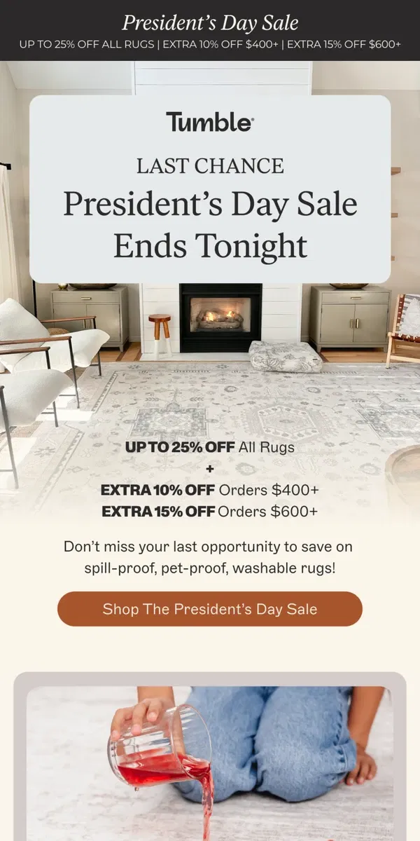 Email from Tumble. President's Day Sale Ends Tonight!