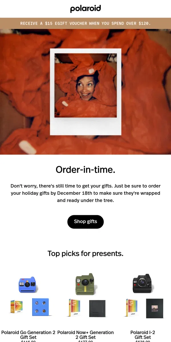 Email from Polaroid. Avoid last minute stress and shop Polaroid gifts today. 🎁