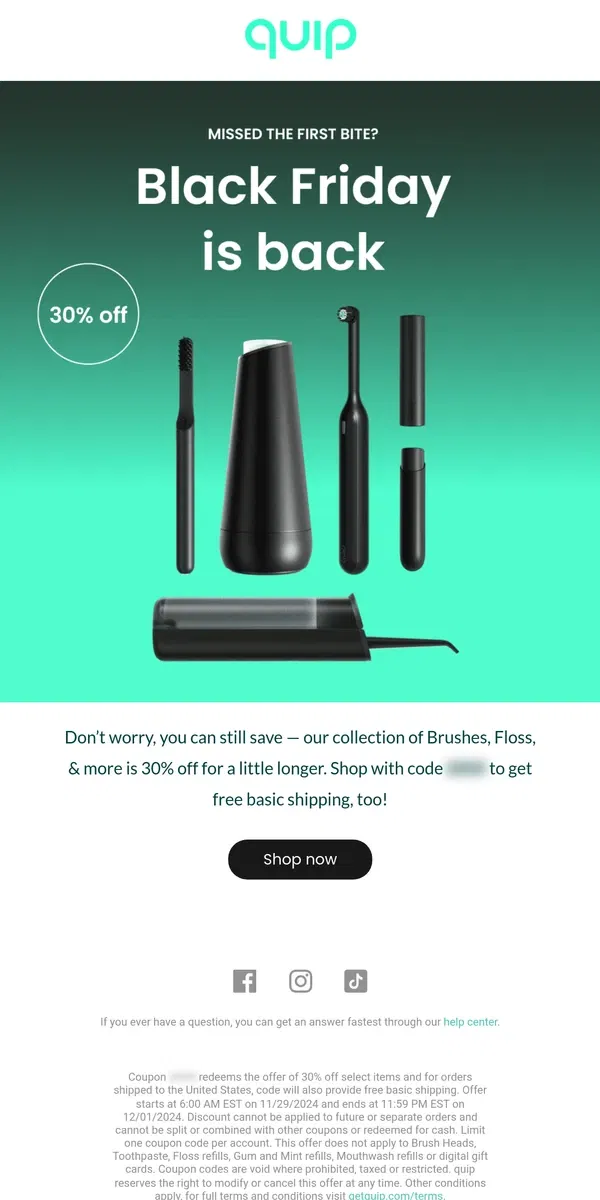 Email from quip. Black Friday, EXTENDED 💥💲🛍️