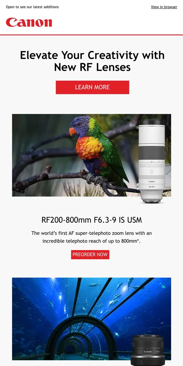 Email from Canon. New RF Lenses for Your Gear Bag