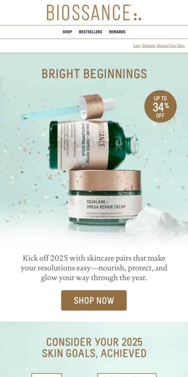 Email from Biossance. Achieve your 2025 skincare goals