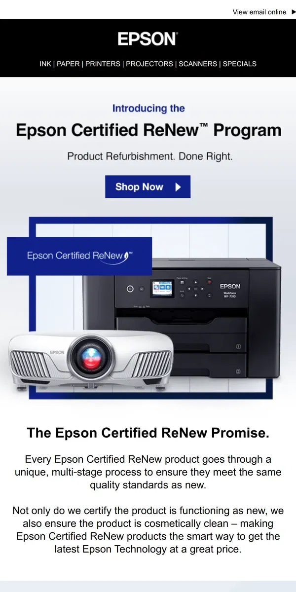 Email from Epson. New low prices on Certified ReNew products