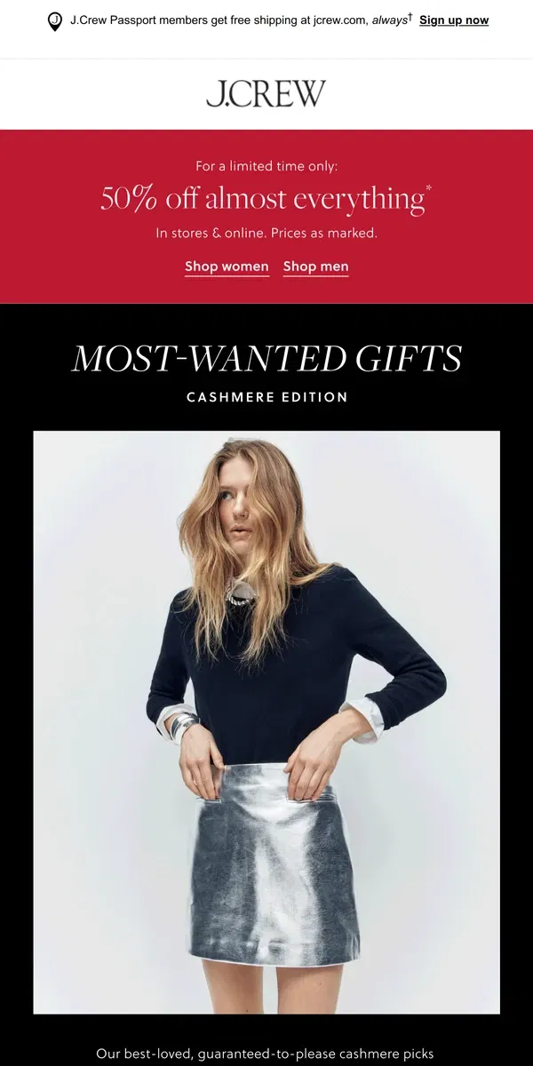 Email from J.Crew. Our most-wanted gifts: cashmere edition