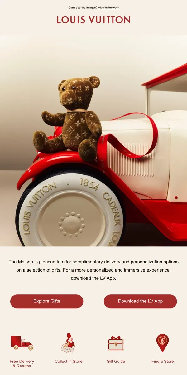 Email from Louis Vuitton. Louis Vuitton’s Holiday Services