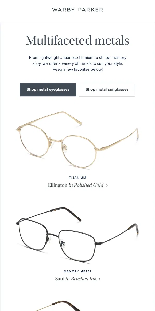 Email from Warby Parker. Go metal