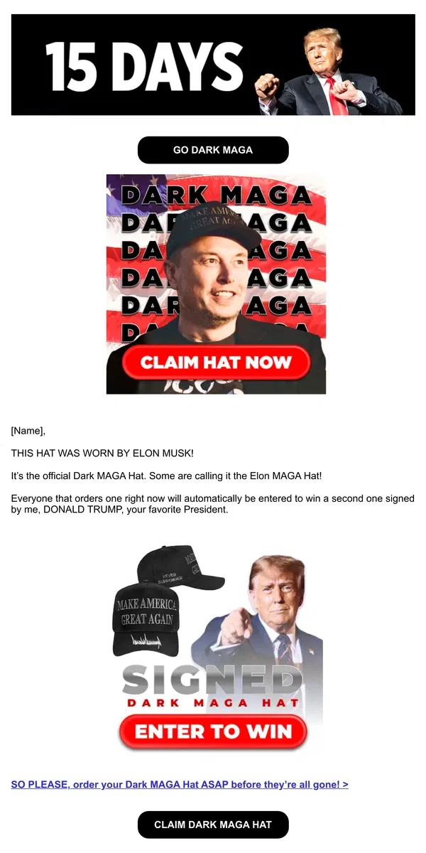 Email from Donald J. Trump. This was worn by Elon Musk