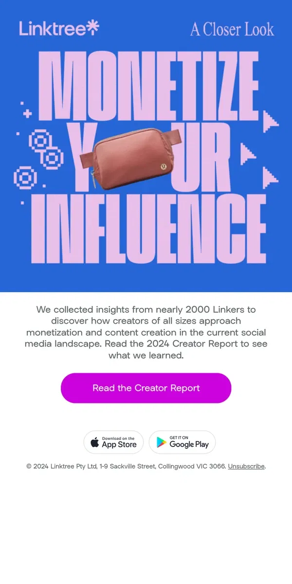 Email from Linktree. How top creators monetize in 2024