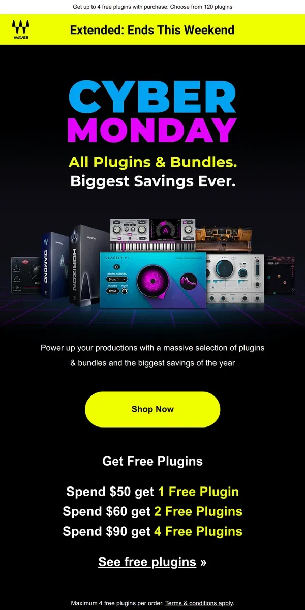 Email from Waves Audio. Ends This Weekend 🎙 $9.99 Cyber Monday Plugins