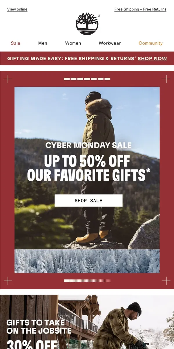 Email from Timberland. Cyber Monday Sale - EXTENDED!