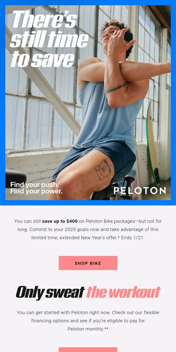 Email from Peloton. Try Peloton Bike for less