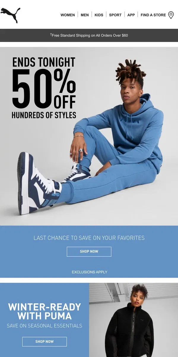 Email from Puma. Last Chance for 50% Off