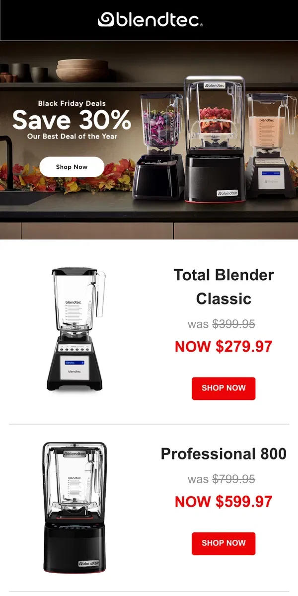 Email from Blendtec. ⚠️ Black Friday Pricing is LIVE ⚠️