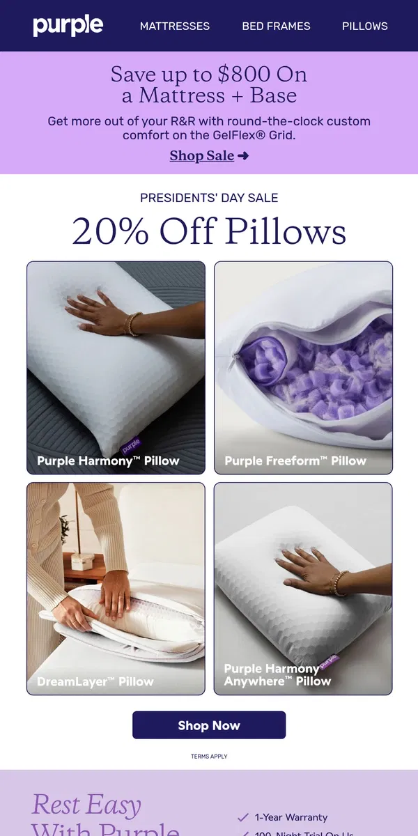 Email from Purple. 20% Off Pillows — You’re Not  Dreaming