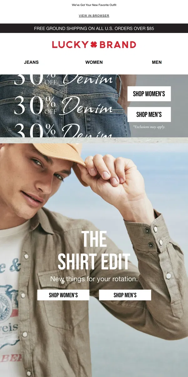 Email from Lucky Brand. The Shirt Edit (+ 30% Off Jeans To Go With Them)