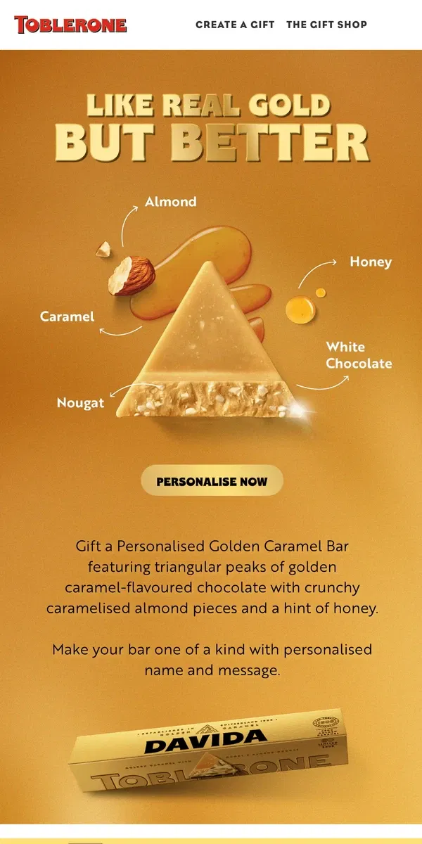 Email from Toblerone. 🍯 Golden Caramel awaits