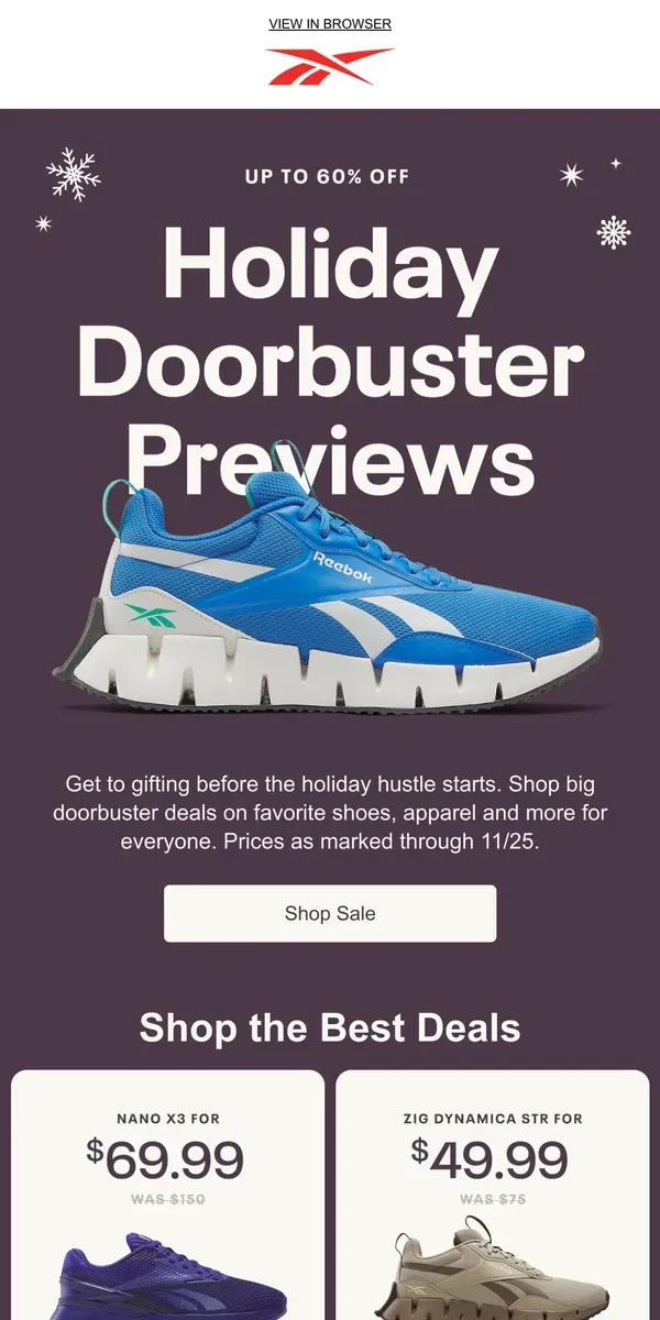 Email from Reebok. Doorbuster deals: Tons of athletic shoes UNDER $40 🤯