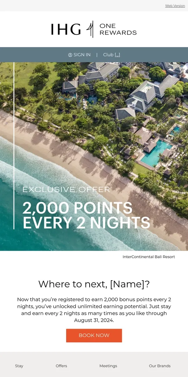 Email from IHG Hotels & Resorts. Your 2,000 points are waiting