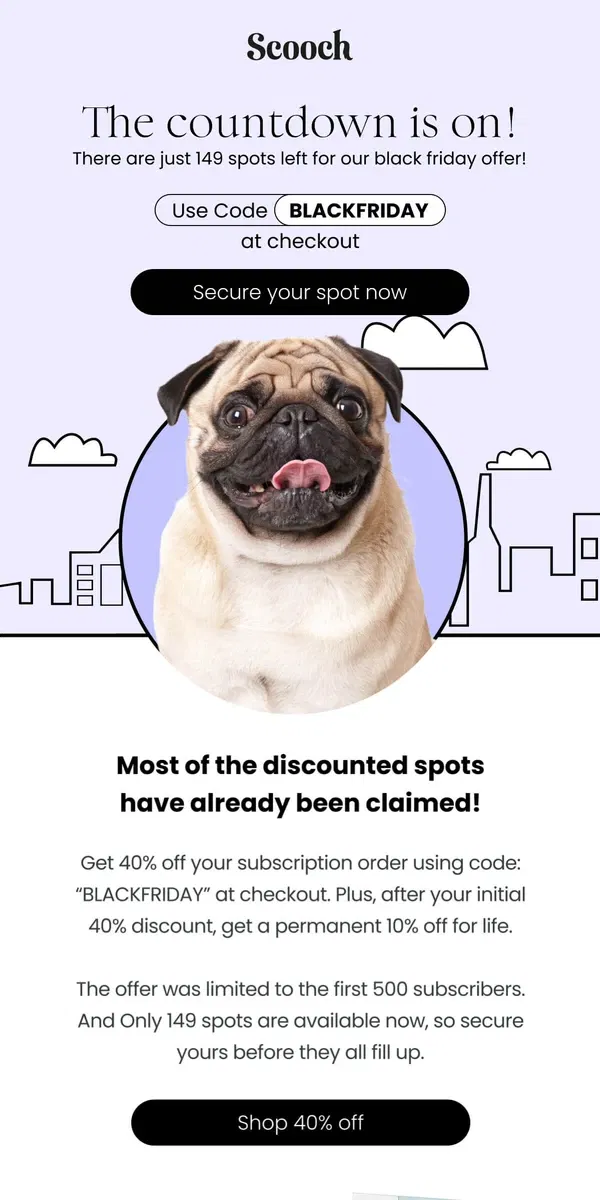 Email from Scooch. Urgent update on our black friday sale…