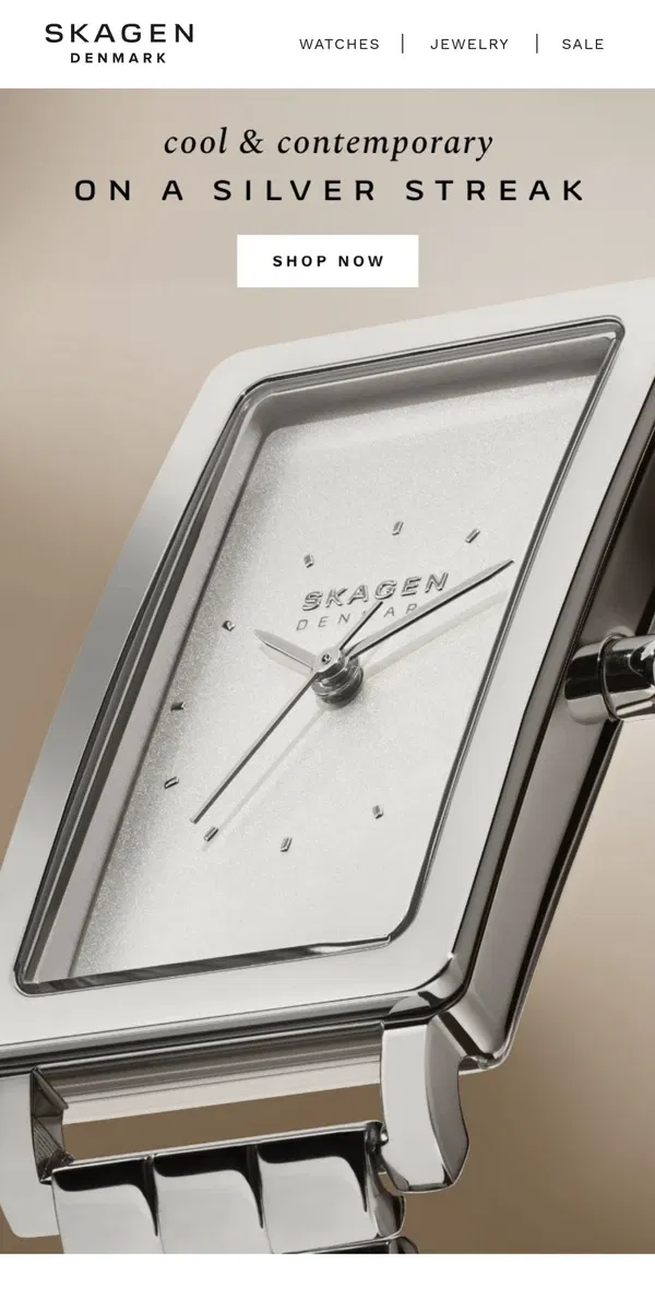 Email from Skagen. new silvery accessories are here.