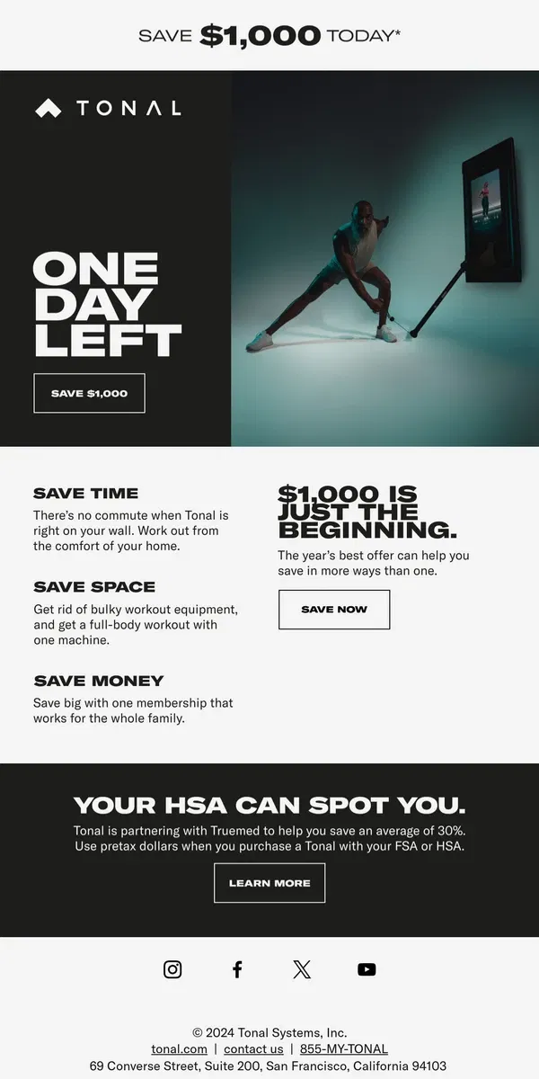 Email from Tonal. Final days to save.