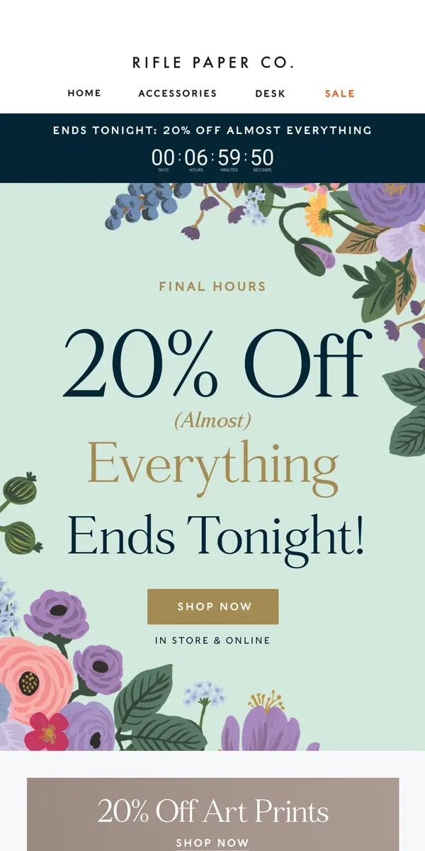 Email from Rifle Paper Co.. ENDS TONIGHT 📣 20% Off Almost Everything