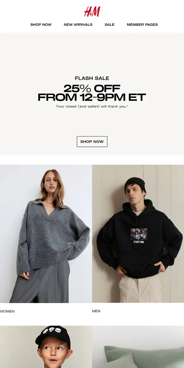 Email from H&M. Flash sale: 25% off starts now