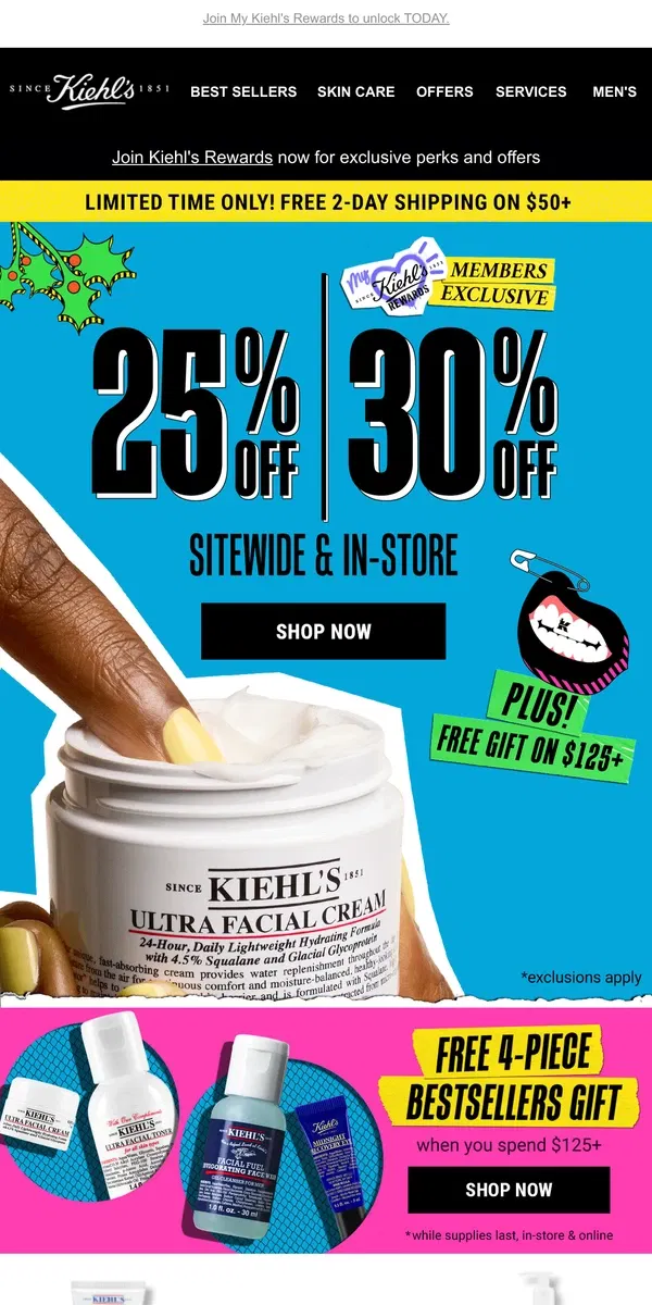 Email from Kiehl's. 📢LAST CHANCE For 30% OFF + FREE 2-DAY SHIPPING📢