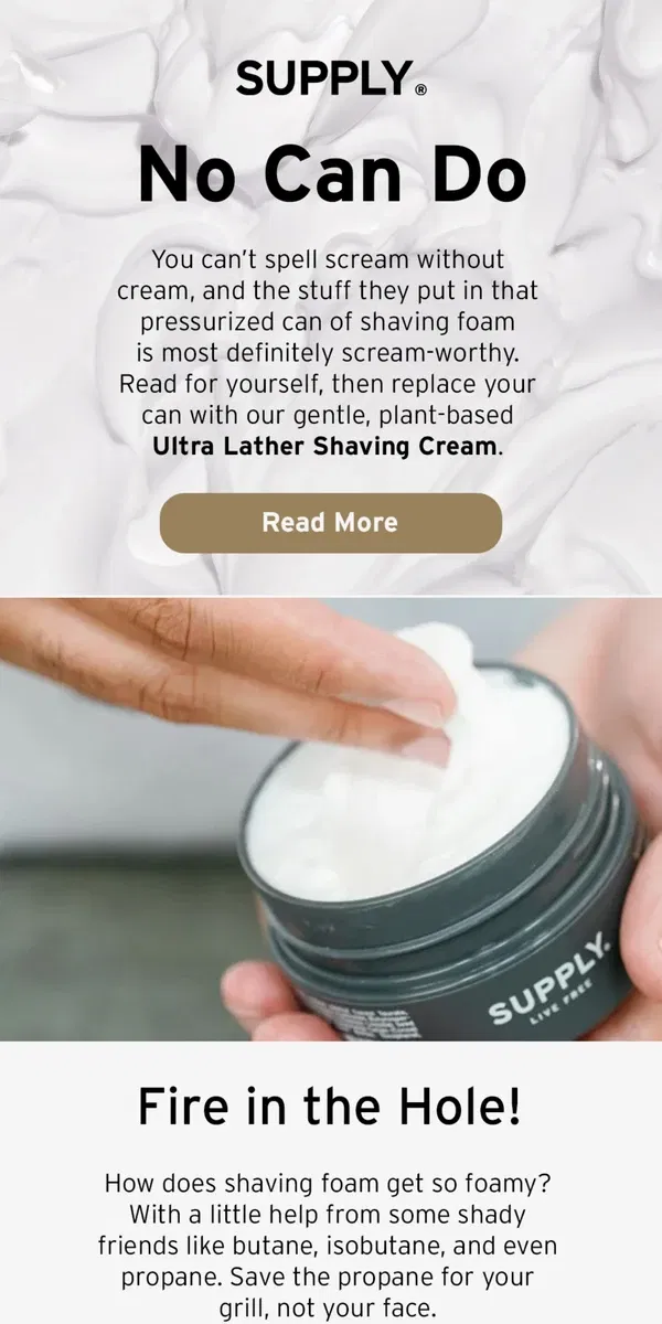 Email from Supply. The Shocking Ingredients in Foaming Shave Cream 🤯