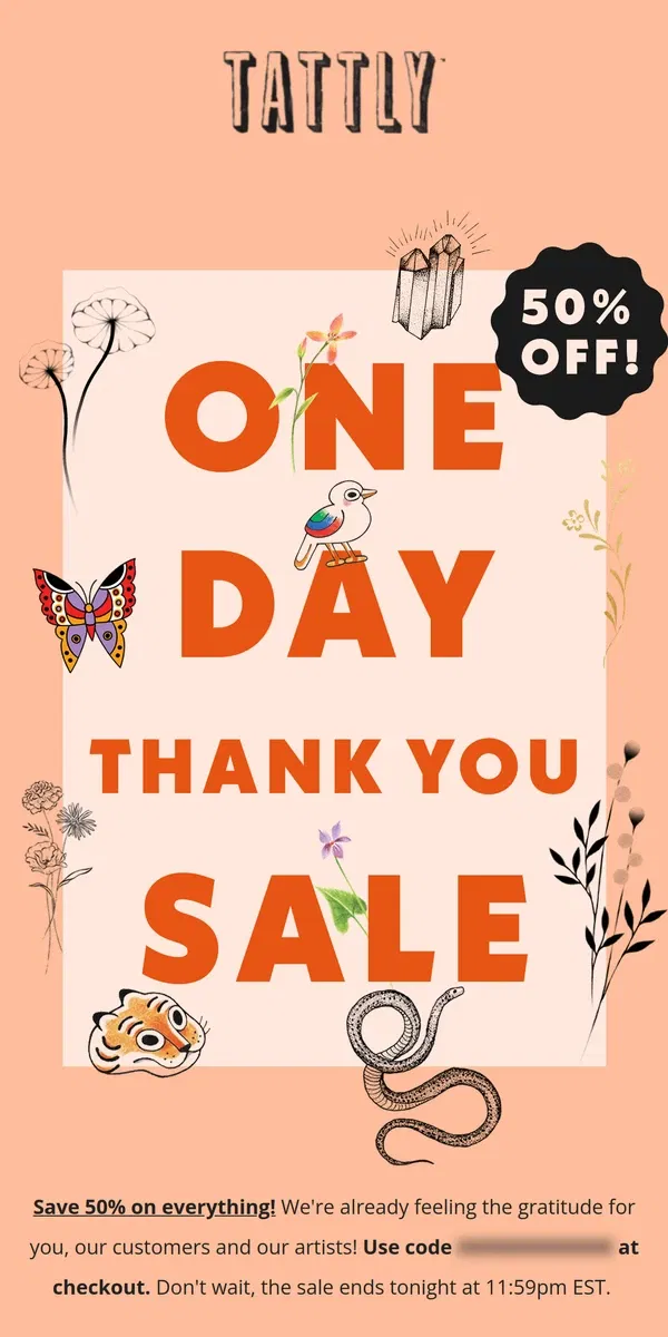 Email from Tattly. 50% Off Gratitude Sale! One Day Only! 🌟