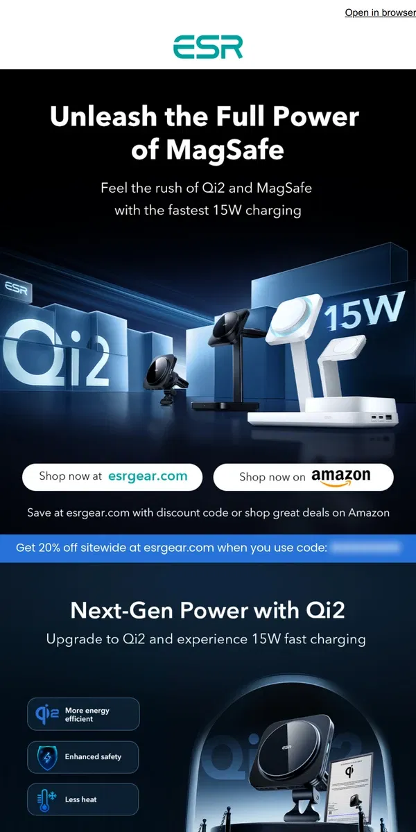 Email from ESR. Unveiling the all-new Qi2 chargers and ultra-thin MagSafe iPhone 15 case | ESR