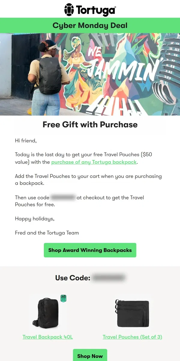 Email from Tortuga Backpacks. ⏰ Ends Today: Claim Your $50 Gift Before Midnight