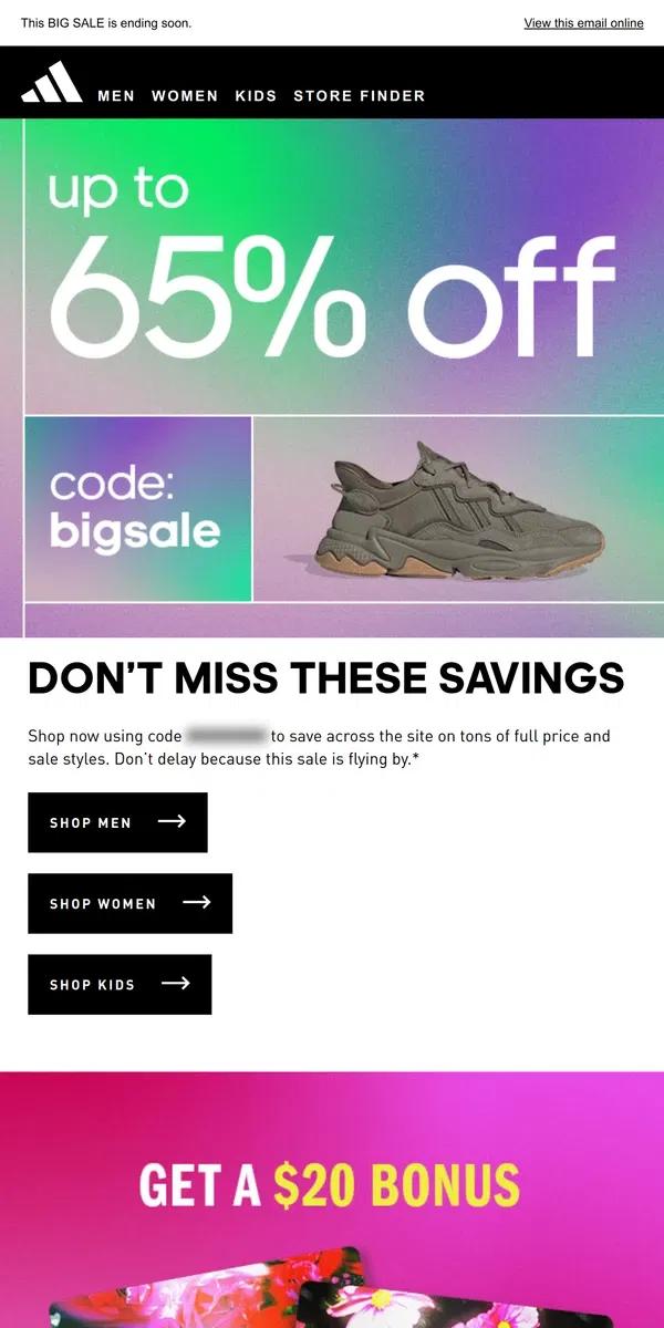 Email from Adidas. Don’t let up to 65% off get away