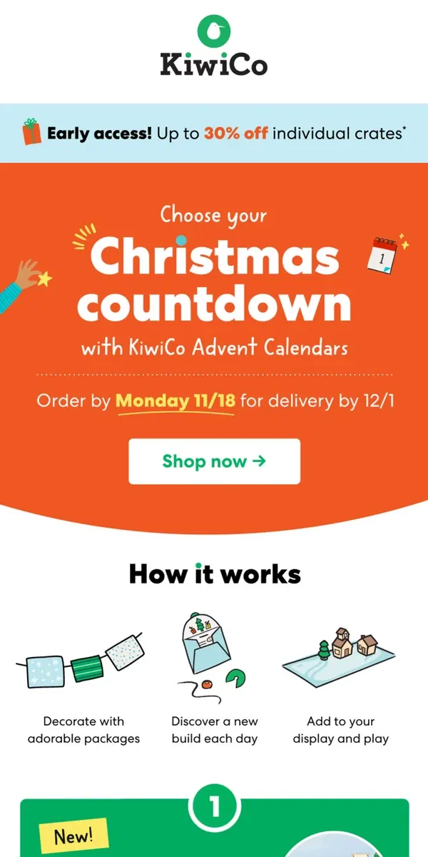 Email from KiwiCo. Time is running out for Advent ⏰