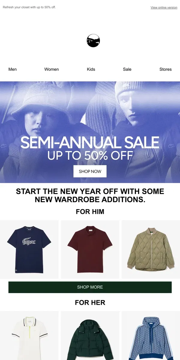 Email from Lacoste. New Year, New Wardrobe.