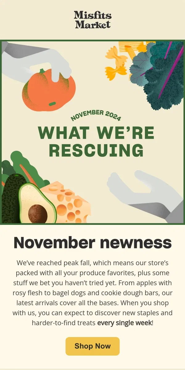 Email from Misfits Market. What We’re Shipping in November