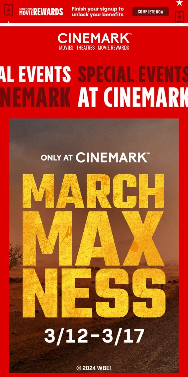 Email from Cinemark. Big events are coming to Cinemark