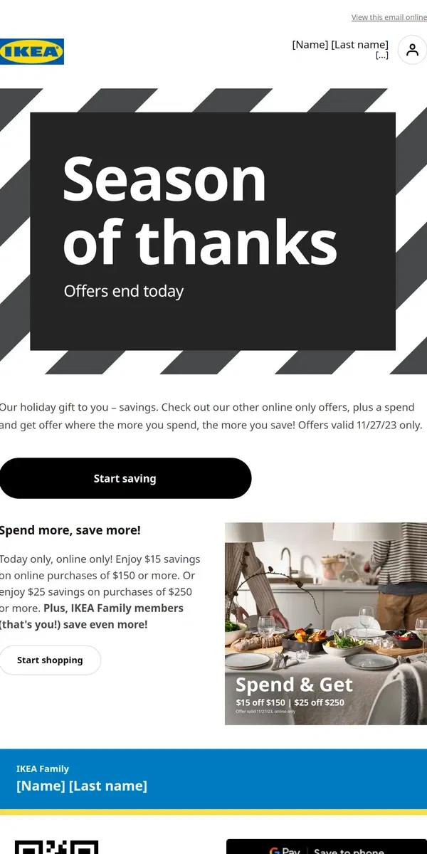 Email from IKEA. 🎁 Today only, online only...