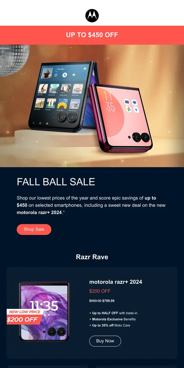 Email from Motorola. Reminder: Save Big at Our Fall Ball Sale! 🍂