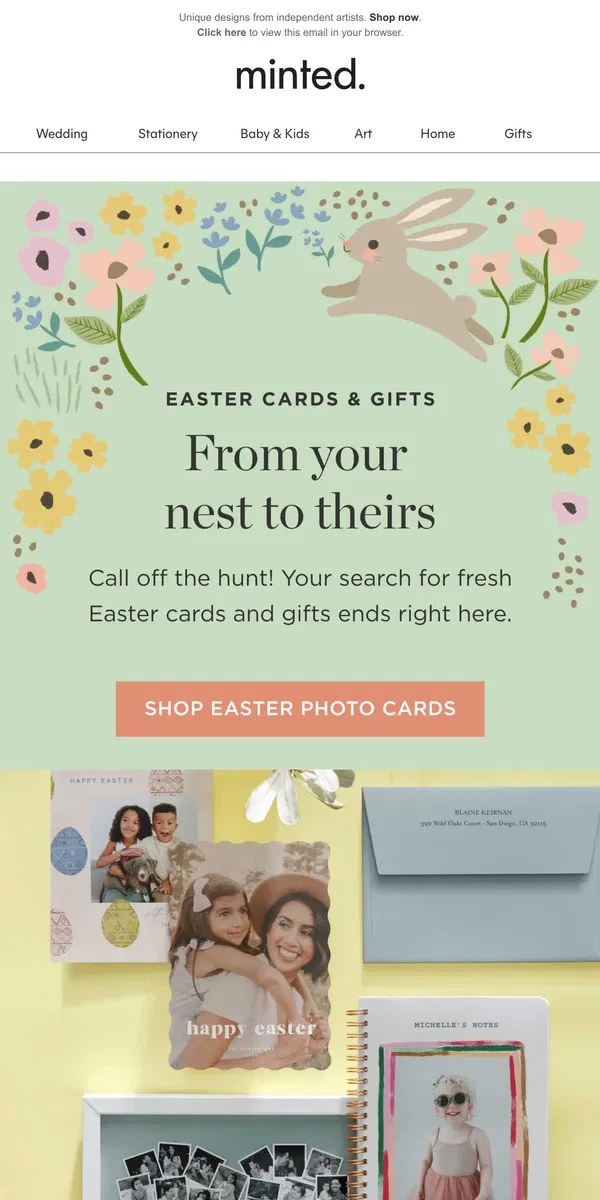 Email from Minted. We have Easter cards too 🐰